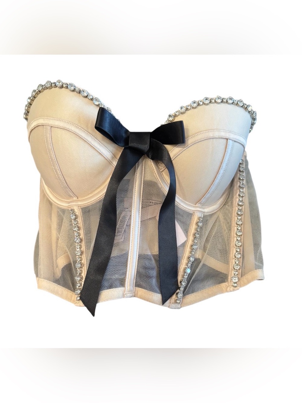 Victoria’s Secret 32C rhinestone embellished sheer mesh bustier corset top